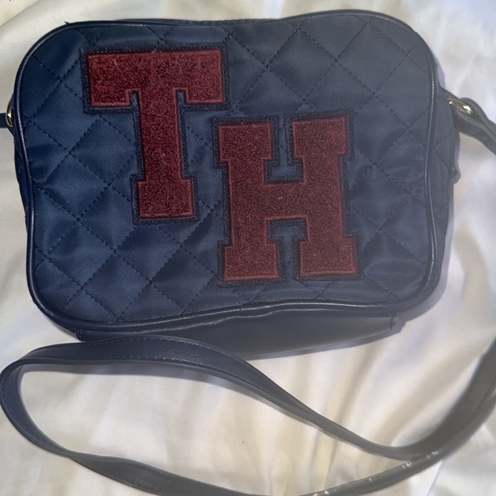 Tommy Hilfiger Blue with Burgundy Letters Crossbody Purse